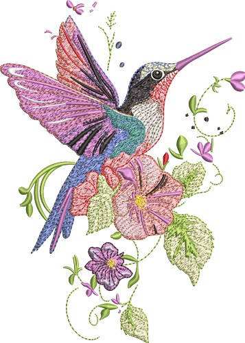 Hummingbird Blooms Embroidery Design