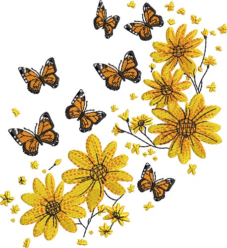 Sunflower ButterfliesEmbroidery Design