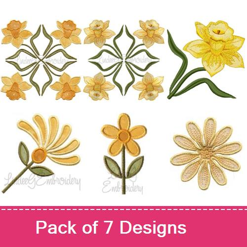 Yellow Flower Applique Design Pack