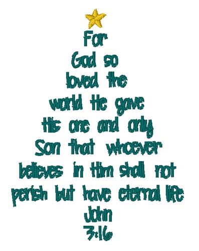 Christmas Tree John 3:16 Embroidery Design