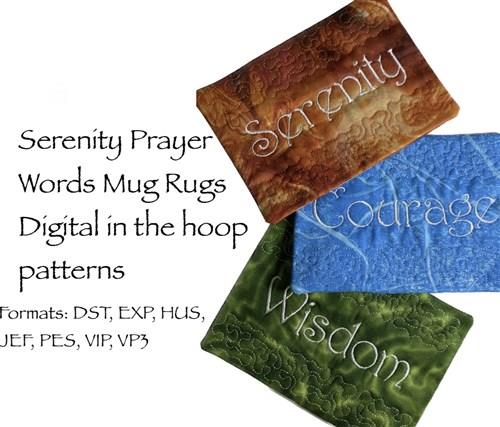 Serenity Prayer ITH Mug Rug Set of 3