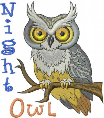 Night Owl Embroidery Design