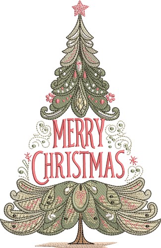 Merry Christmas Tree Embroidery Design