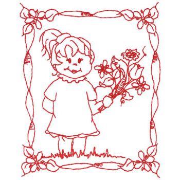 Girl With Flowers Embroidery Design