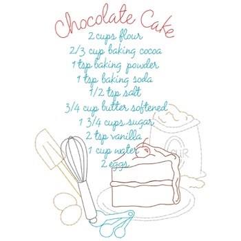 Chocolate Cake Recipe Embroidery Design