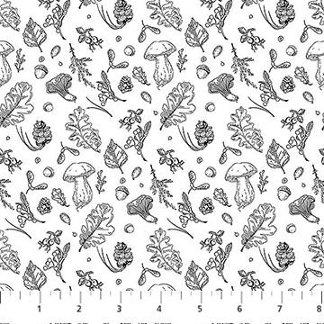 Nature's Sketchbook Forage White Black Deborah Edwards Northcott Studio Cotton Fabric NC-28531-10